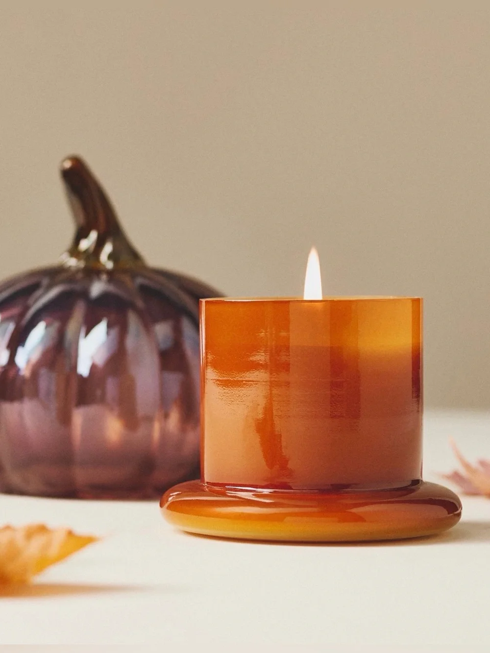 Anthropologie Woody White Birch & Pumpkin Glass Cloche Candle  NWT
